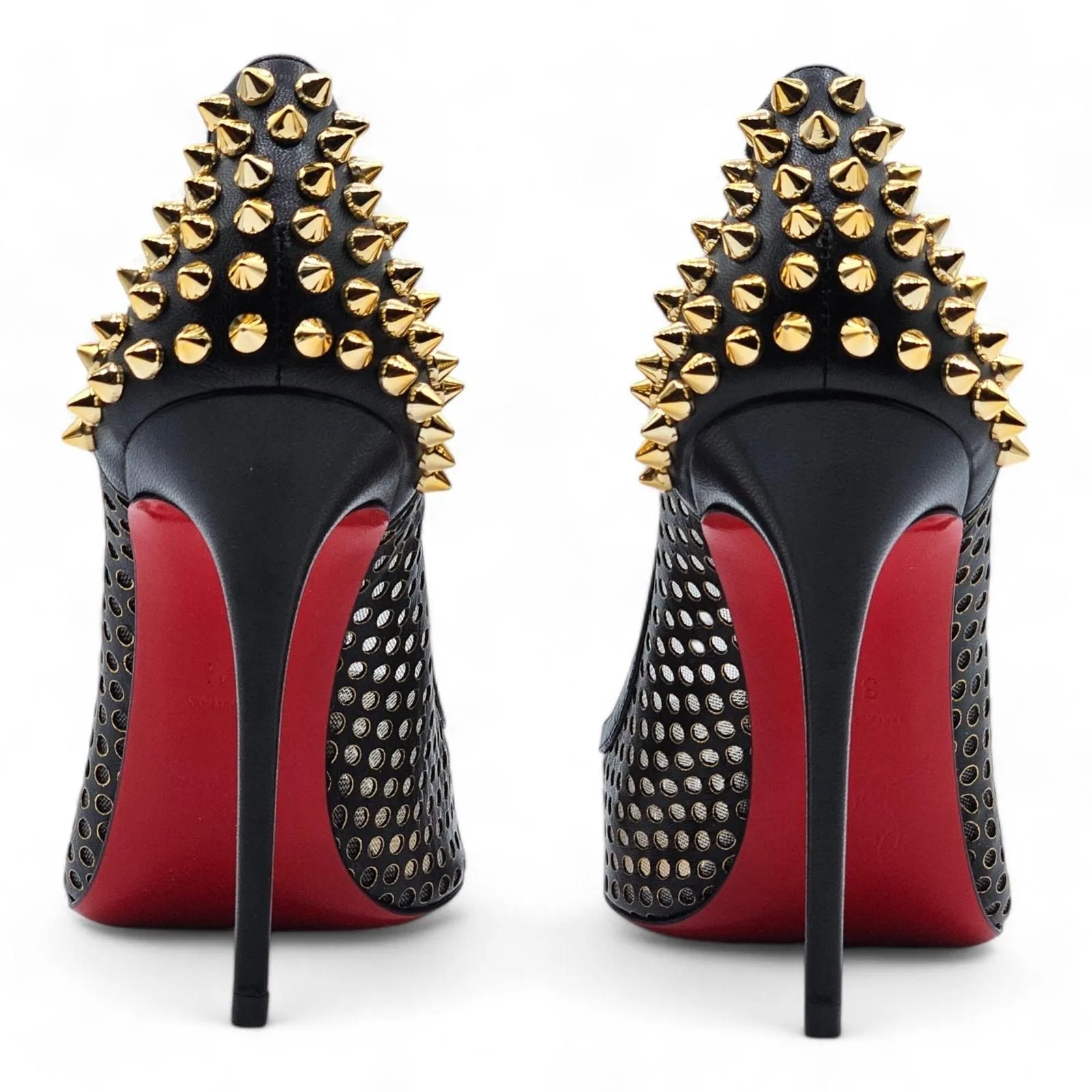Christian Louboutin Guni Spiked Pumps Perforated Fishnet in Black