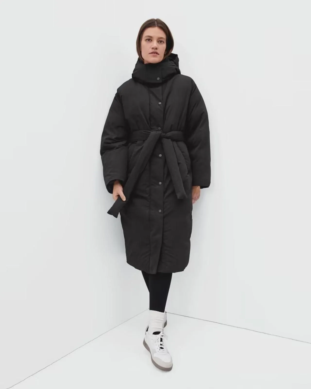 Everlane Womens The Duvet Puffer Coat Medium Black Down Long Belted NWOT store