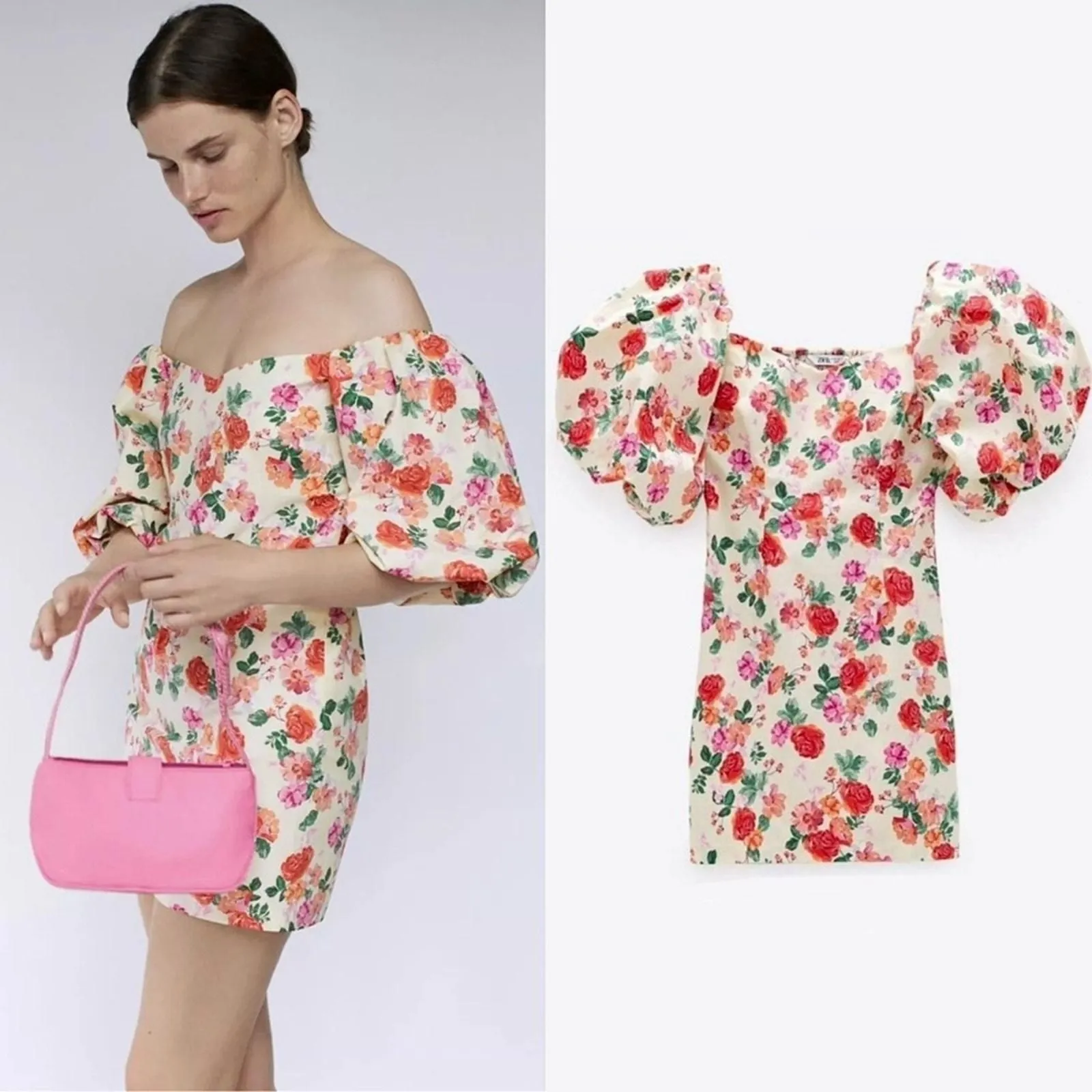 Zara floral puff sleeve dress sales