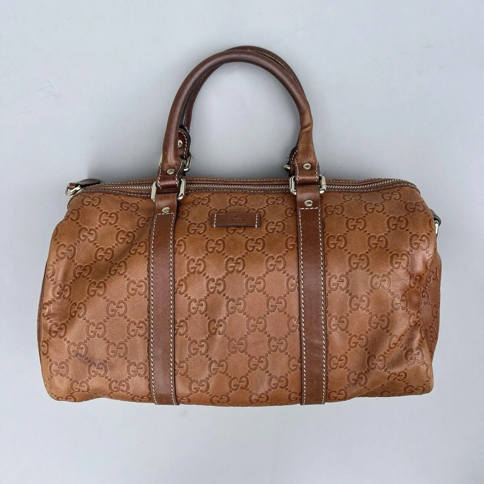 GUCCI Guccissima Handbag Brown Monogram Leather Boston Bag