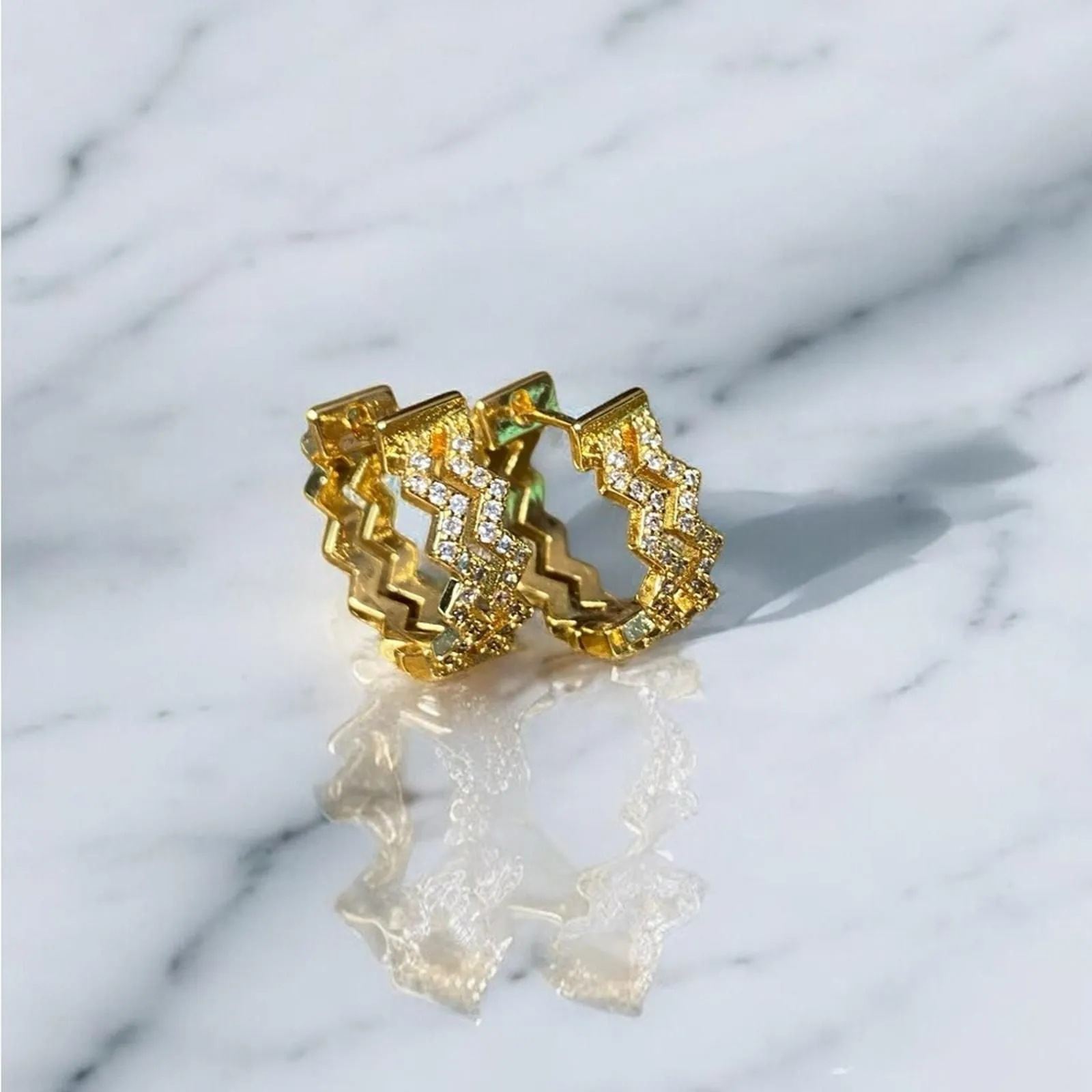 14K Plated Huggie Wave Cubic Zirconia Earrings NEW · Whatnot