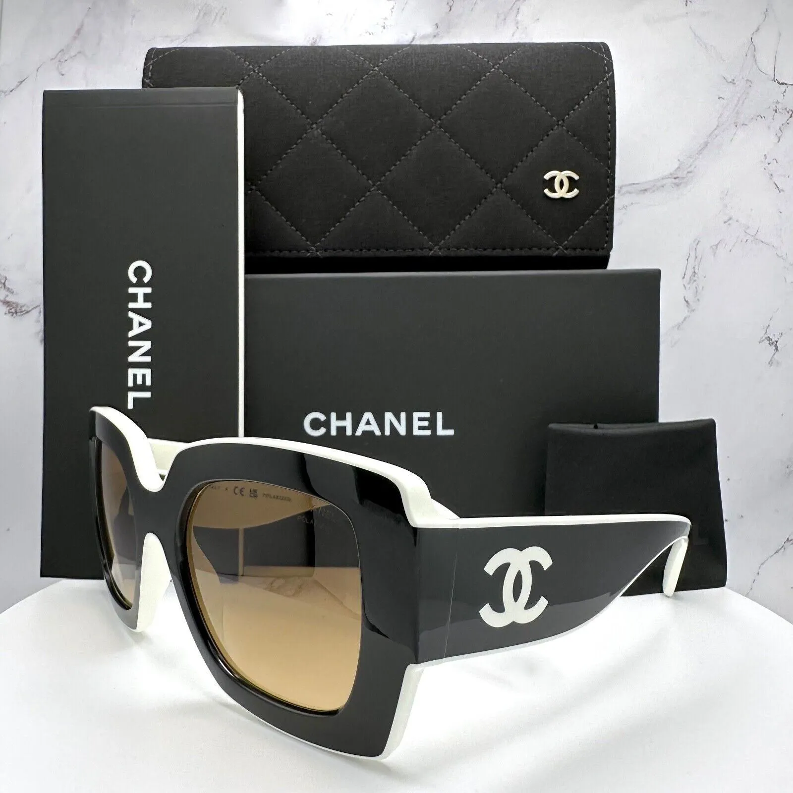 New Chanel Sunglasses Polarized Black White Square CC Logo