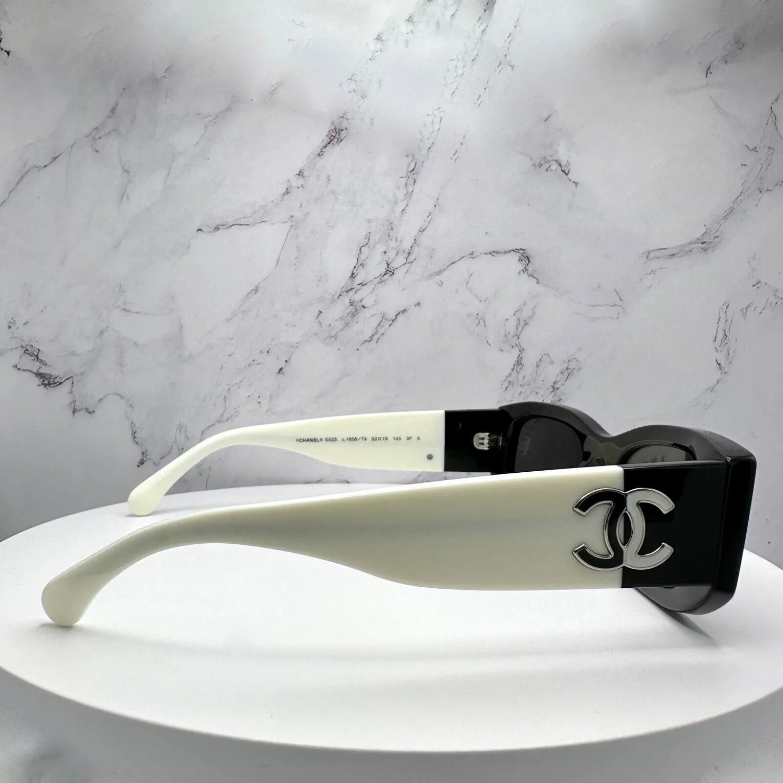 New CHANEL Sunglasses Black White Polarized Rectangle