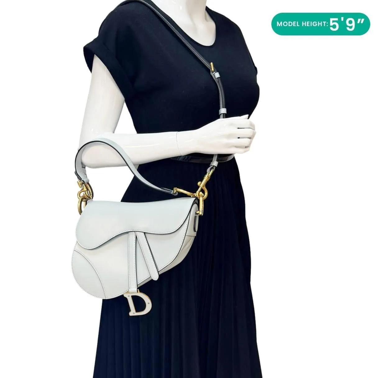 CHRISTIAN DIOR Saddle Leather Satchel Shoulder Bag Light Blue