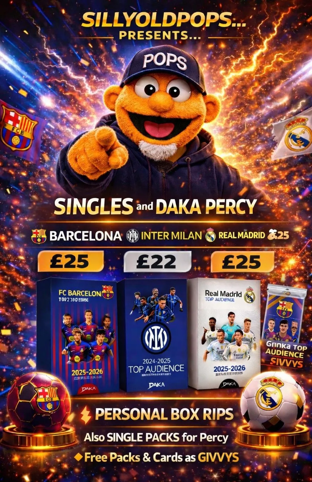 🔥POPS SINGLES & DAKA PERCY RIP SHOW 🔥 Barca • Inter • Madrid | Single Packs Also. GIVVYS GALORE 😉