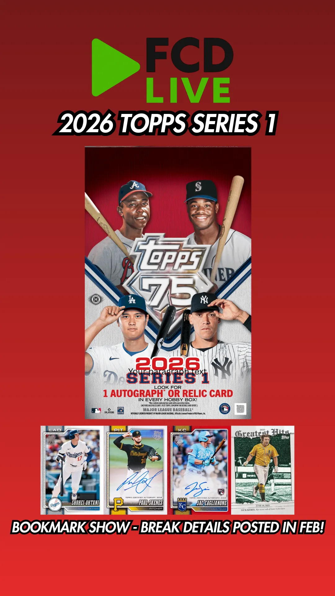 ⚾2026 TOPPS SERIES 1 HOBBY BREAKS - BOOKMARK THIS SHOW