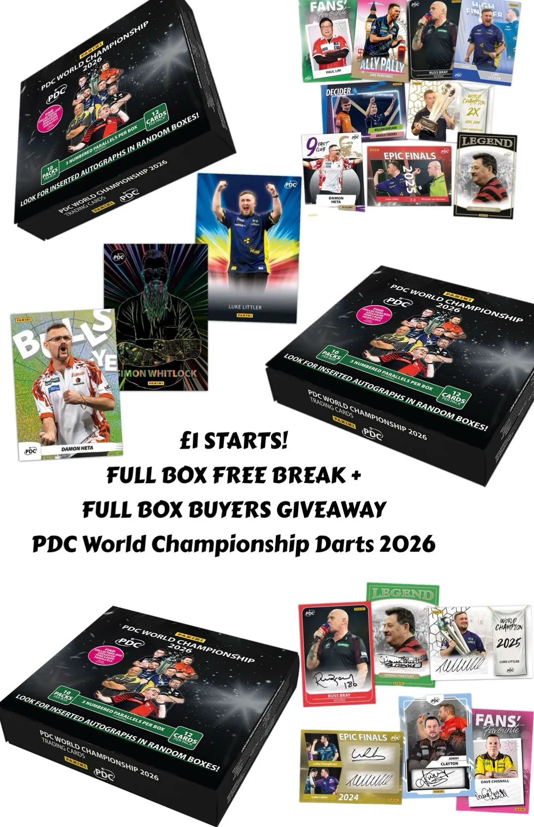 £1 STARTS! FULL BOX FREE BREAK + FULL BOX BUYERS GIVEAWAY PDC World Championship Darts 2026 Box Breaks