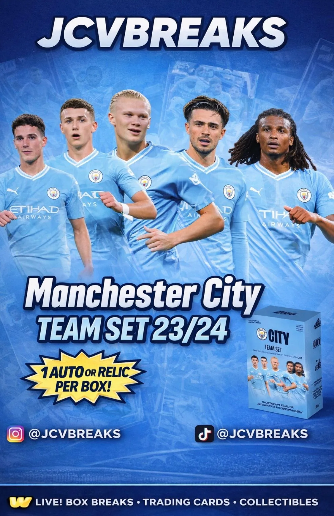 Manchester City team set 23/24 - £1 starts! 1 auto or relic per box!