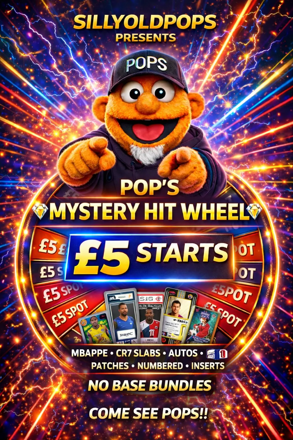 Pop's Mystery Hit Wheel, MBAPPE AND CR7 SLABS, PACKS, AUTOS PATCHES NUMBERED. INSERTS, NO BASE BUNDLES