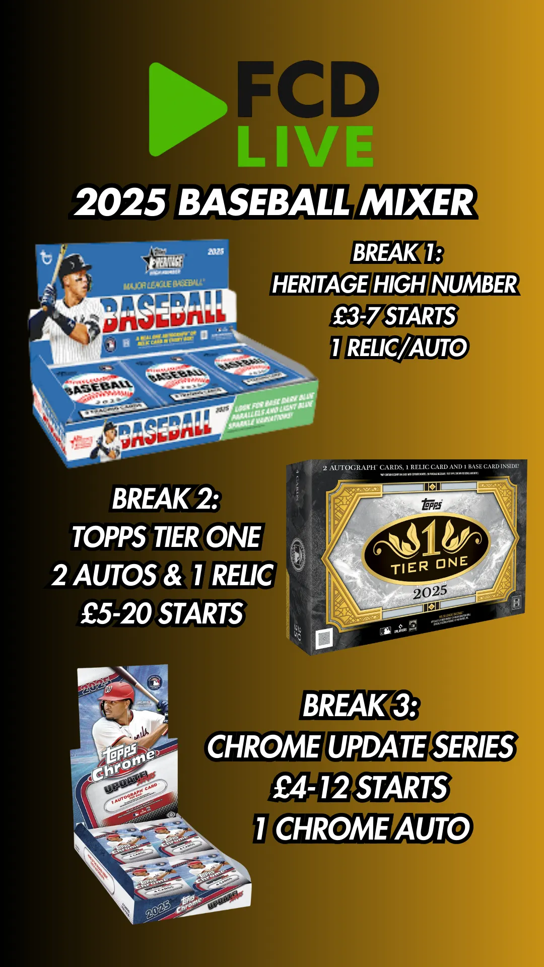 ⚾ 25 TOPPS TIER ONE, UPDATE CHROME AND HERITAGE MIXER-  PRE BIDS ARE LIVE!