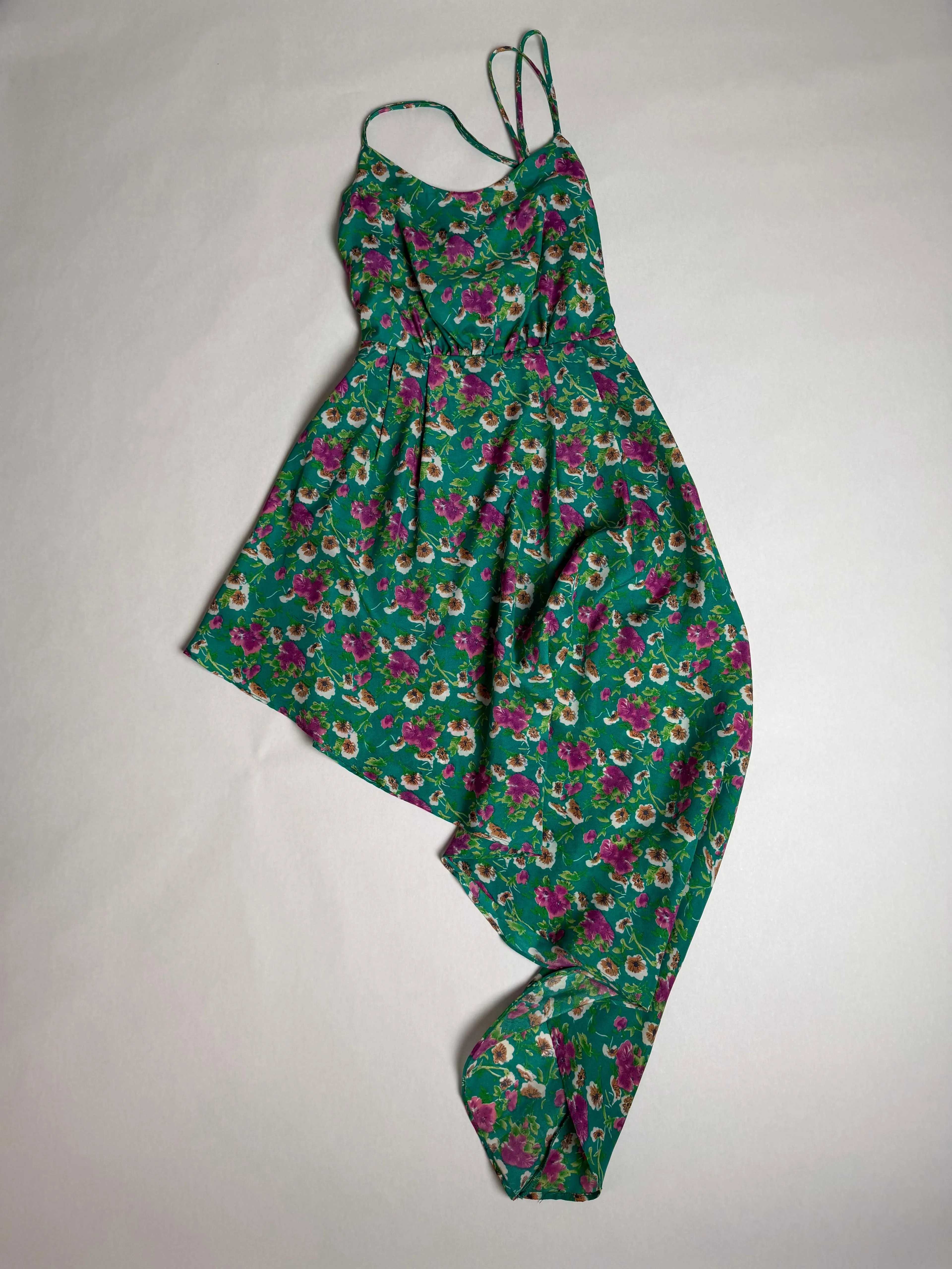 Goddess Wing · Asymmetric Handkerchief Slip Dress · Green Floral · S