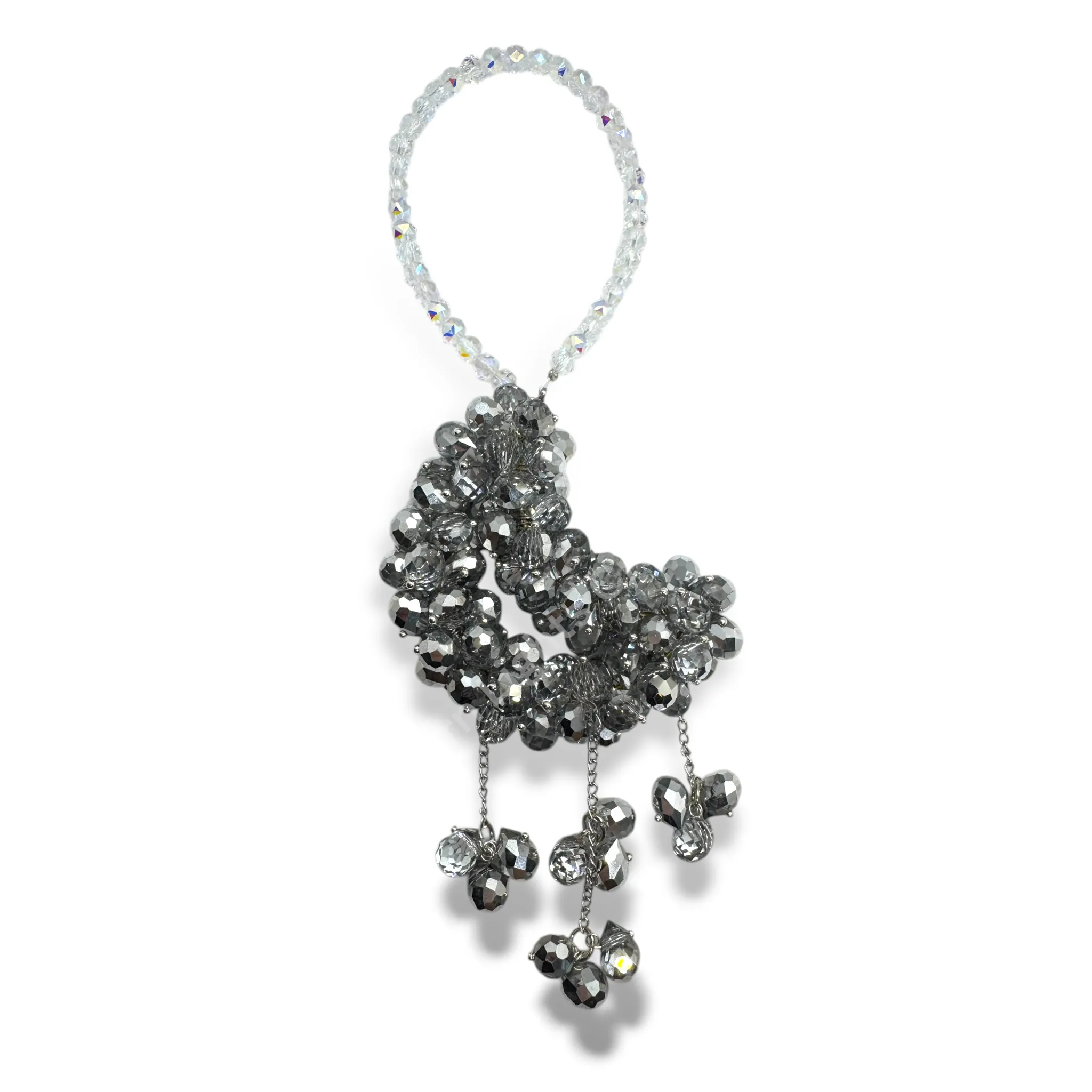 Silver Metallic Crystal Moon Suncatcher / Moon Car Charm