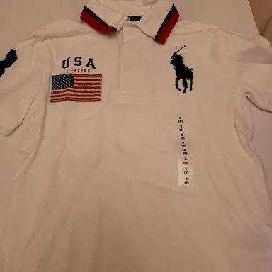 POLO RALPH LAUREN  Boy Small USA White polo shirt