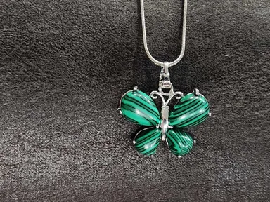 Silver Malachite Crystal Butterfly Necklace