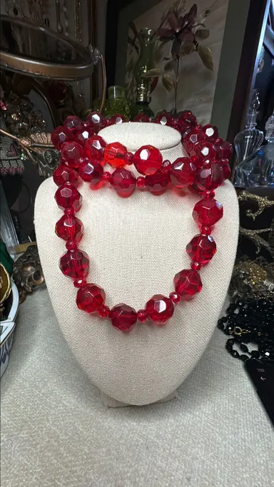 Faceted Red Glass Necklace