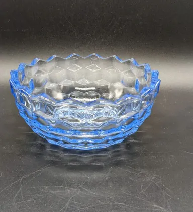 Indiana Glass Whitehall Fostoria Amer Cubist Light Blue Bowl Candy Dish no Lid