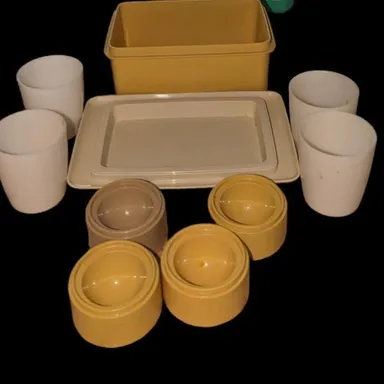 Vintage Tupperware Egg Cups Retro PAIR Stacking Beige With Lids Grandma Chic