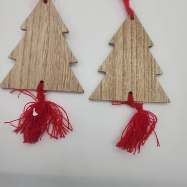 Set of 2 wood Christmas tree ornaments