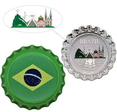 2022 Chad 6 gram World Landmarks - Brazil Bottle Cap Proof Silver Coin (In Cap)