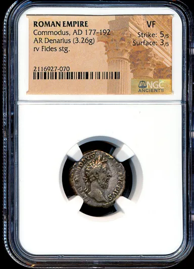 C343 NGC VF Commodus 177-192 AD Roman Imperial Silver Denarius Ancient coin