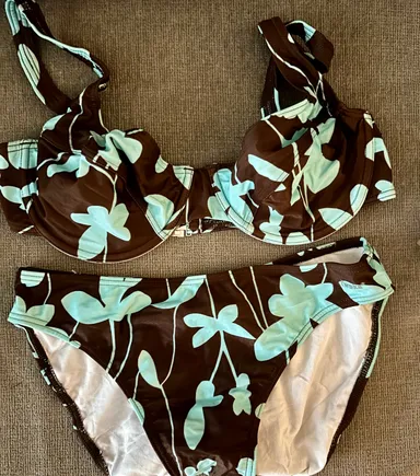 Brown and Aqua floral bikini