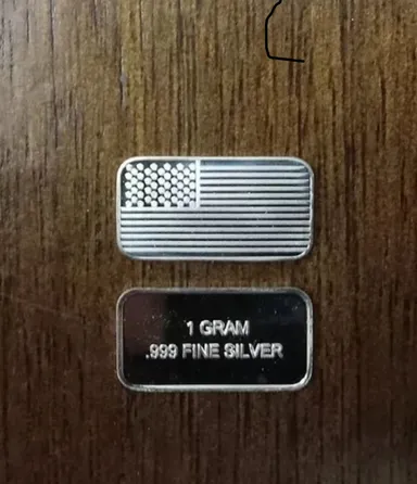 Silver U S. Flag  .999 Fine Bar One Gram