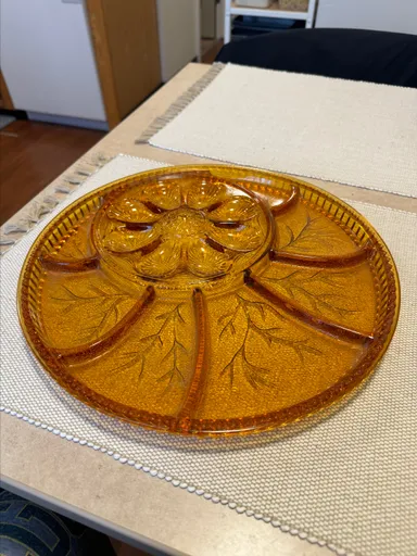 Vtg. Indian Amber Glass Platter