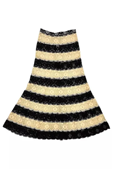 1970s Black & Cream Lace Maxi Skirt