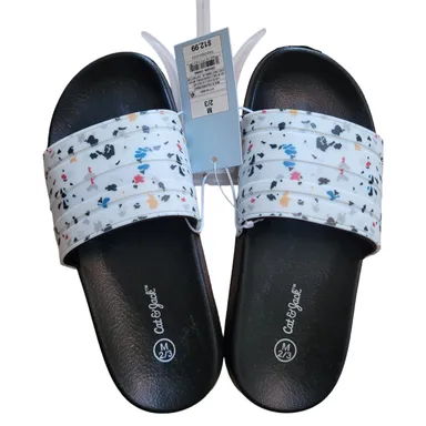 Cat & Jack Girls Nikko Slip-On Slide Sandals White & Black Splatter Multicolor Size MEDIUM - 2/3 NWT