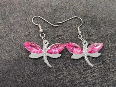 Pink Rhinestone Dragonfly Earrings