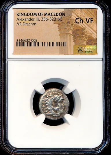 AM118 NGC Ch VF Alexander The Great 325-323 BC Lifetime Issue Greek Silver Drachm Ancient coin