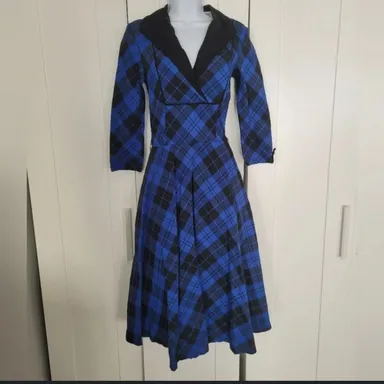 V17 - Unique Vintage Trudy Dress Blue & Black Size S