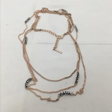 Steve Madden, Rose Gold Long Multi Strand Necklace With Crystals