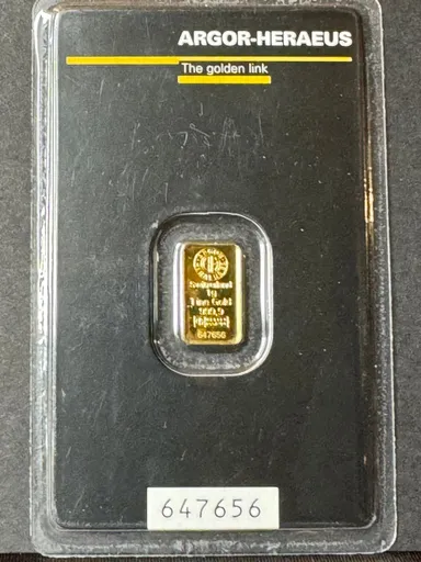 1 gram Gold Bar .9999 fine Argor-Heraeus