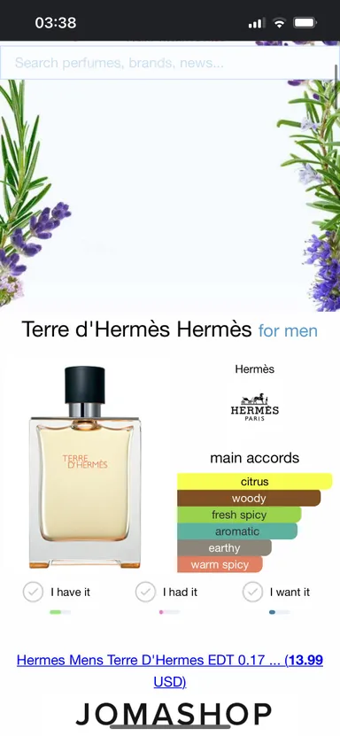 NIB Hermes Terre D'Hermes Deluxe Mini EDT Cologne For Men 5 ml.