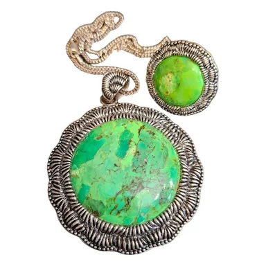 Rare Barse Lime Green Turquoise Pendant & Ring