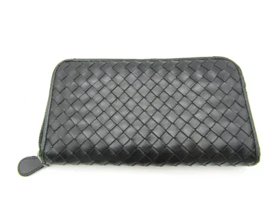 Bottega Veneta black Intercciato leather zippered wallet