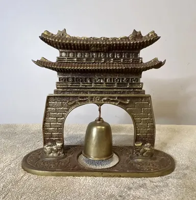 Vintage Oriental Solid Brass Gong Bell Prayer Pagoda/Temple