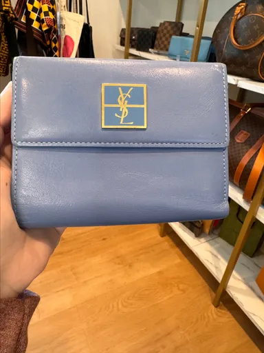 0119 YSL Vintage Baby Blue Leather Compact Wallet