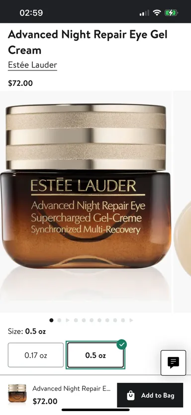 $72 Estée Lauder Advanced Night Repair Eye Gel Cream .5 Oz. 15 ml.