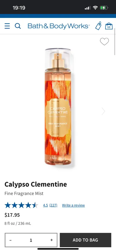 $17.95 Bath and Body Works Calypso Clementine Fine Fragrance Mist 8 Fl. Oz. 236 ml.