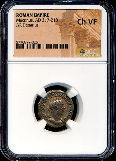 M64 NGC Ch VF Macrinus 217-218 AD Roman Imperial Silver Denarius Ancient coin