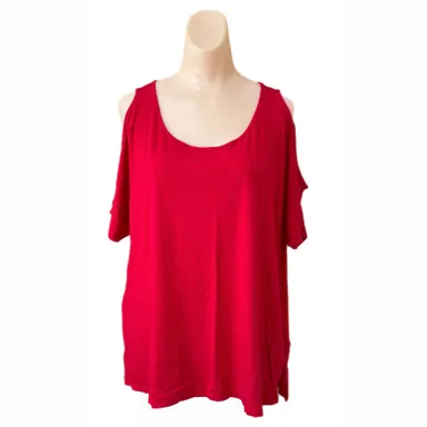 Michael Kors XL Red Cold Shoulder T Shirt Blouse Top Rhinestone Logo MK
