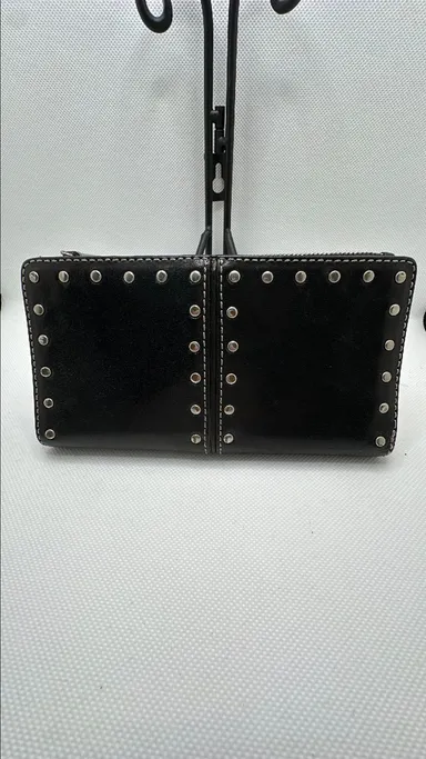 MK 0027 Black Double Snap Studded Wallet