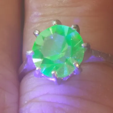sterling silver uranium glass ring size 5