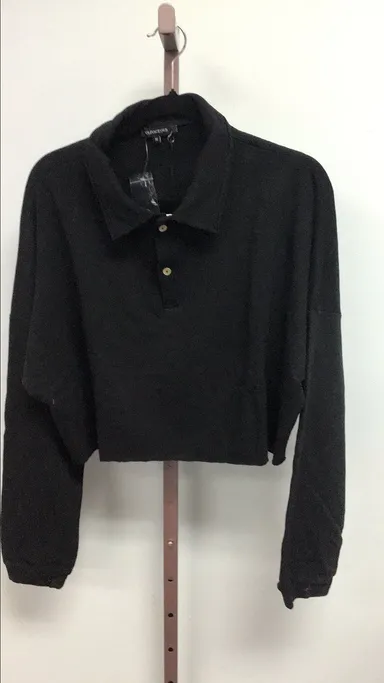 NWT OLIVCEOUS CROPPED LONG SLEEVE BLACK POLO SHIRT