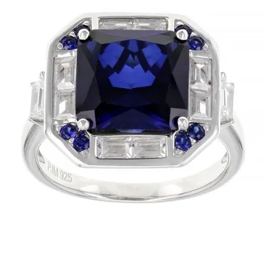 Sterling Silver + Sapphire Art Deco Ring