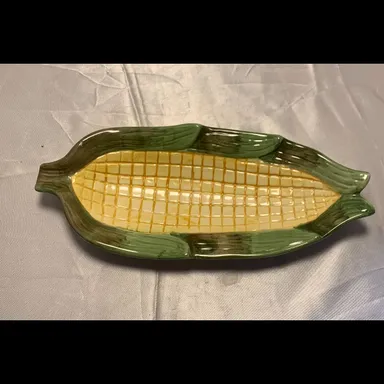1118 Vintage Corn on the Cob Serving Dish Plate Holder Ceramic