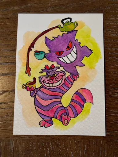 Gengar and Cheshire Cat 5x7 watercolor painting by Mrs Kevin