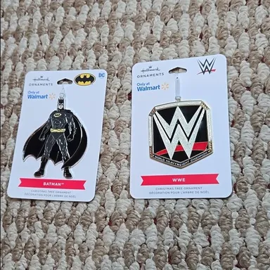 Hallmark Ornaments Lot DC Batman WWE World Heavyweight Champion Logo Figure